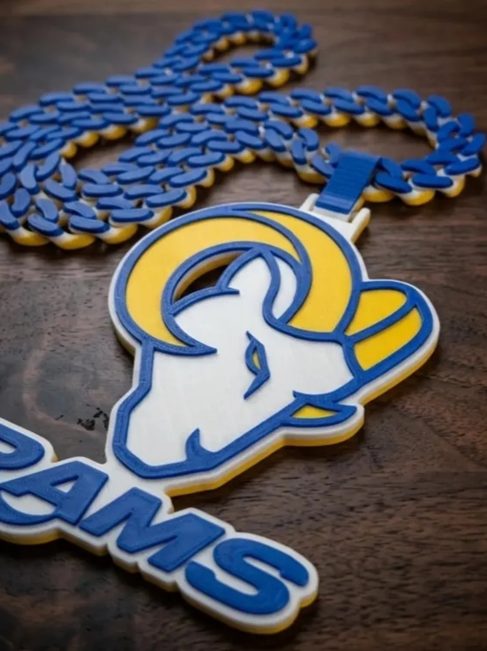 3d Printed La Rams Logo Hype Chain Pendant Necklace - Blue & Yellow